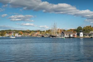 Fall in Mystic CT showing the Mystic Seaport Museum. 