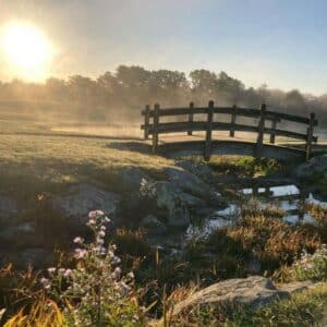 Golf Course with babbling brook and bridge in Rhode Island 